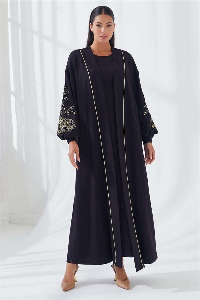 Nakış İşlemeli İkili Abaya Takım Siyah