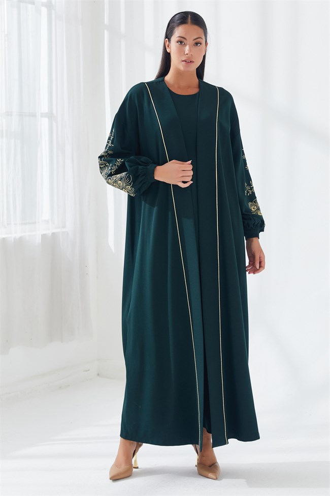 Nakış İşlemeli İkili Abaya Takım Yeşil