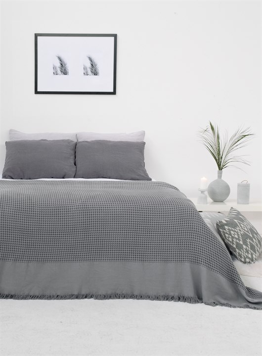 Waffle Bed Cover Grey