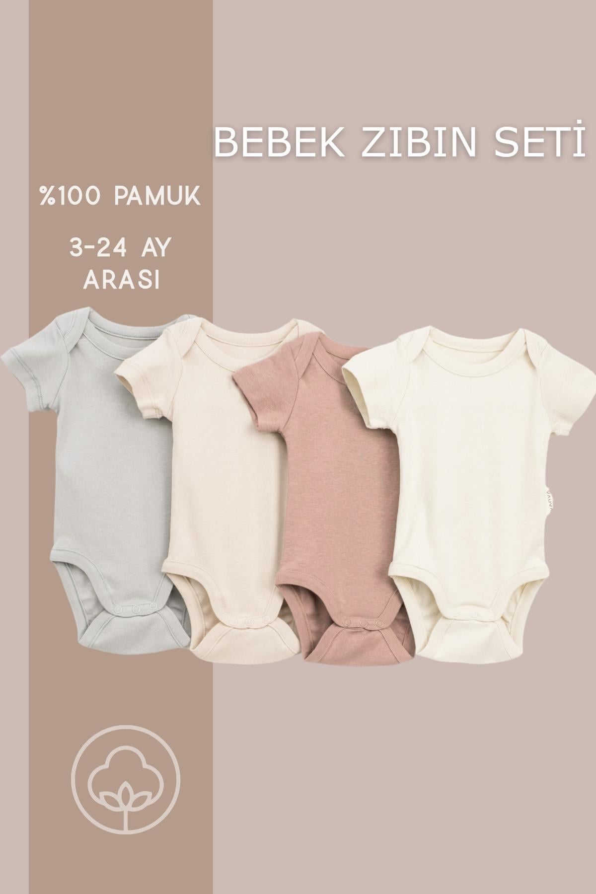 4lü Çıt Çıtlı Kısa Kollu Body Zıbın %100 pamuk zıbın seti