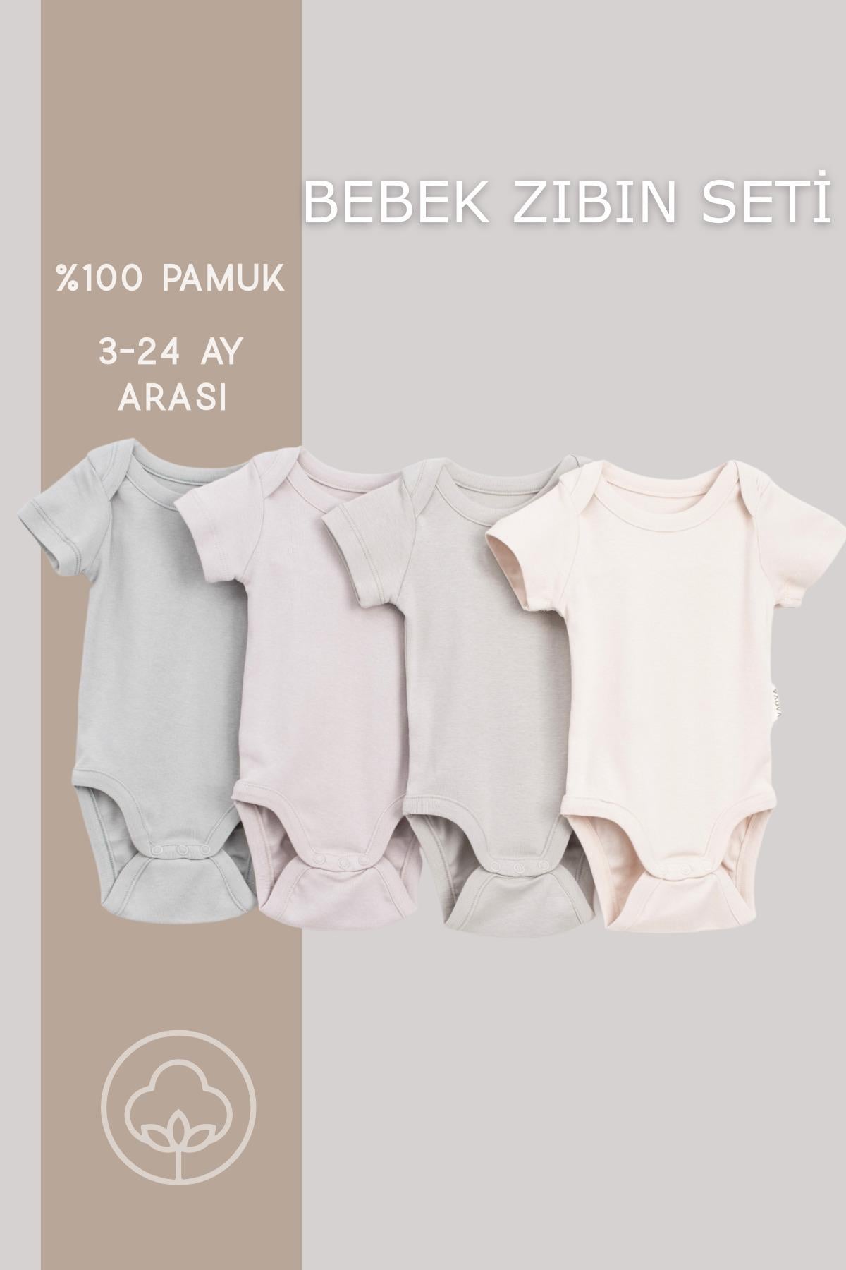 4lü Çıt Çıtlı Kısa Kollu Body Zıbın %100 pamuk zıbın seti