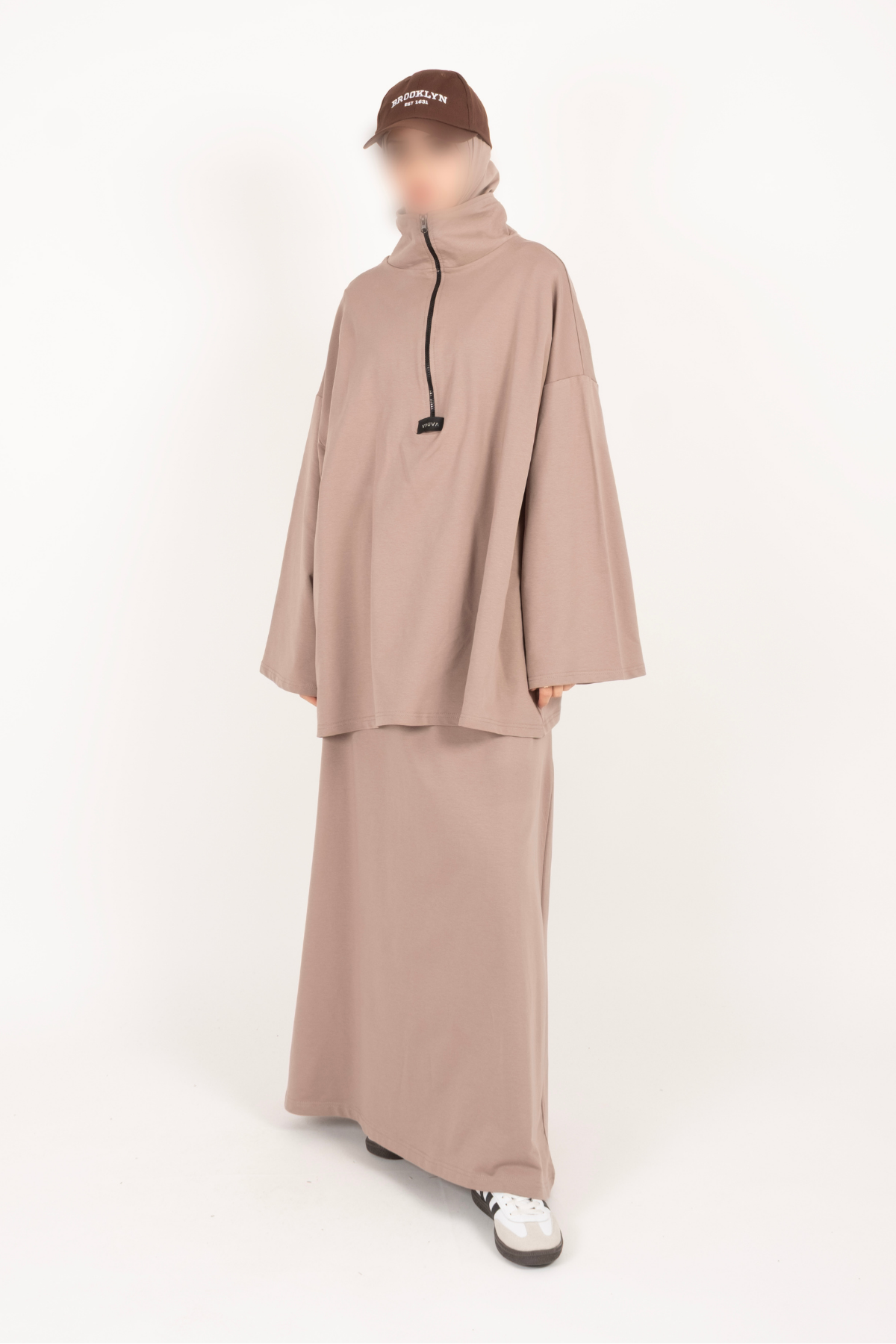 Fermuarlı Takım Oversize Nakışlı Yakalı Tesettür Takım