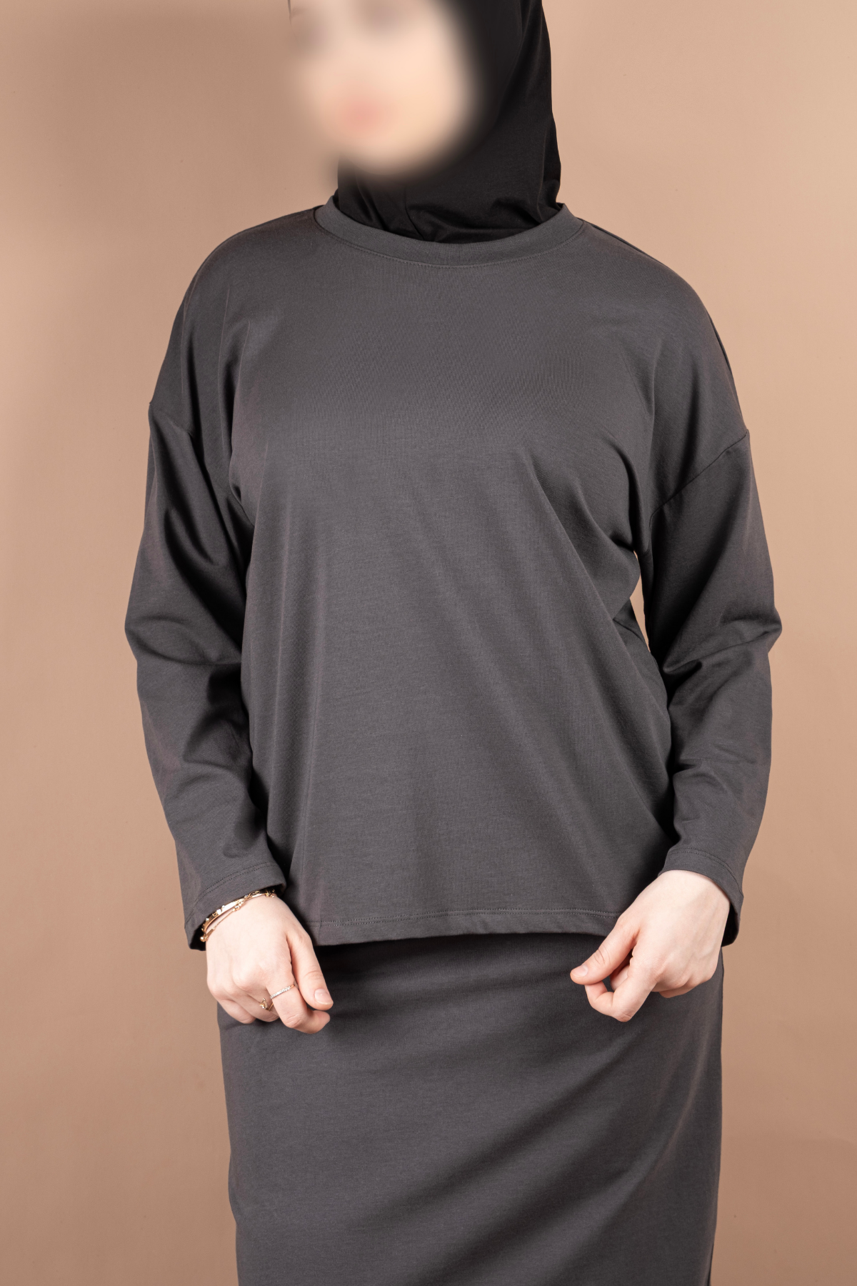 OVERSIZE PAMUKLU UZUN KOL TSHIRT 25542