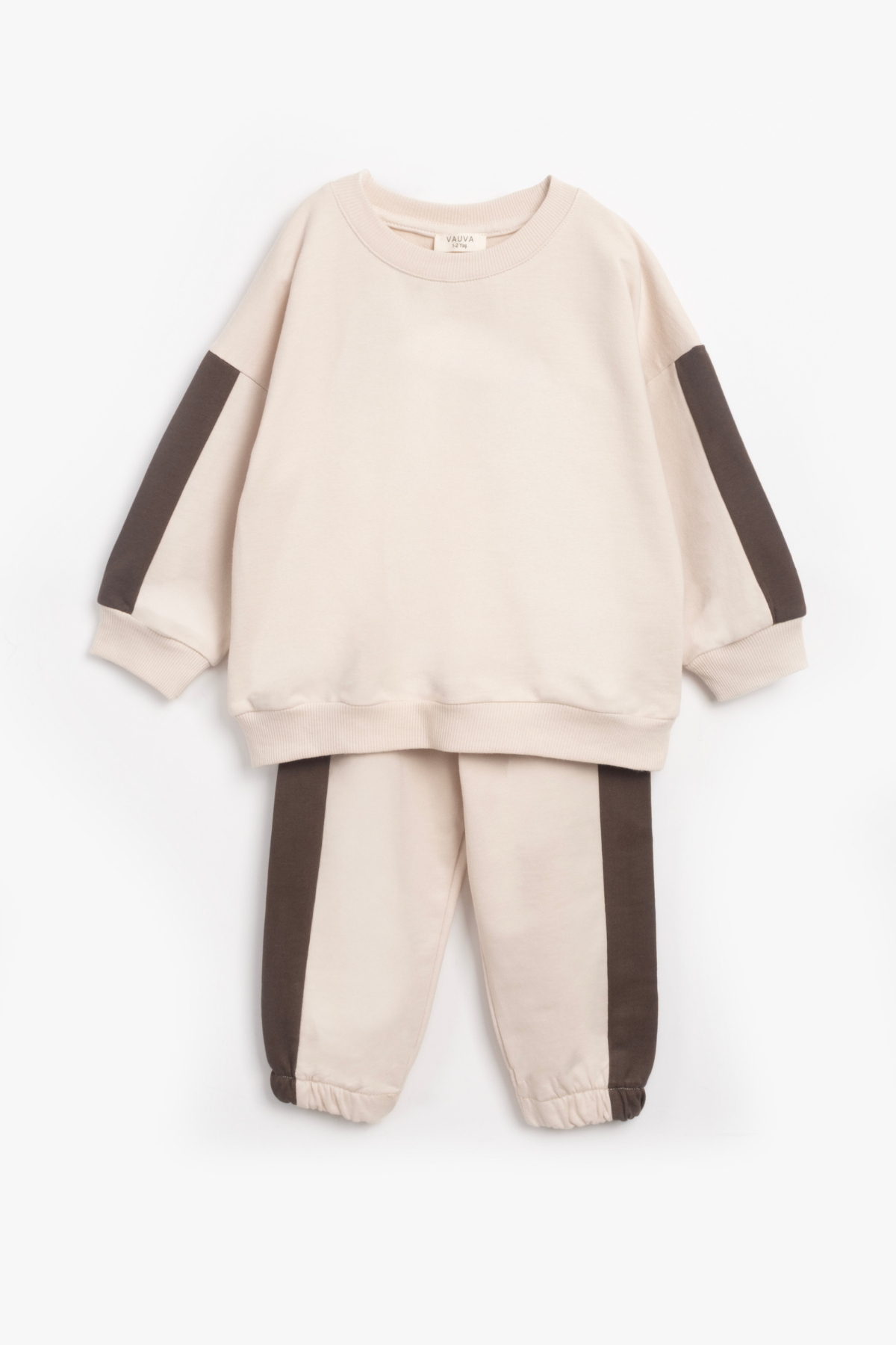  Kız Erkek Basic Şerit Detaylı Sweatshırt Takım Çocuk Takımı