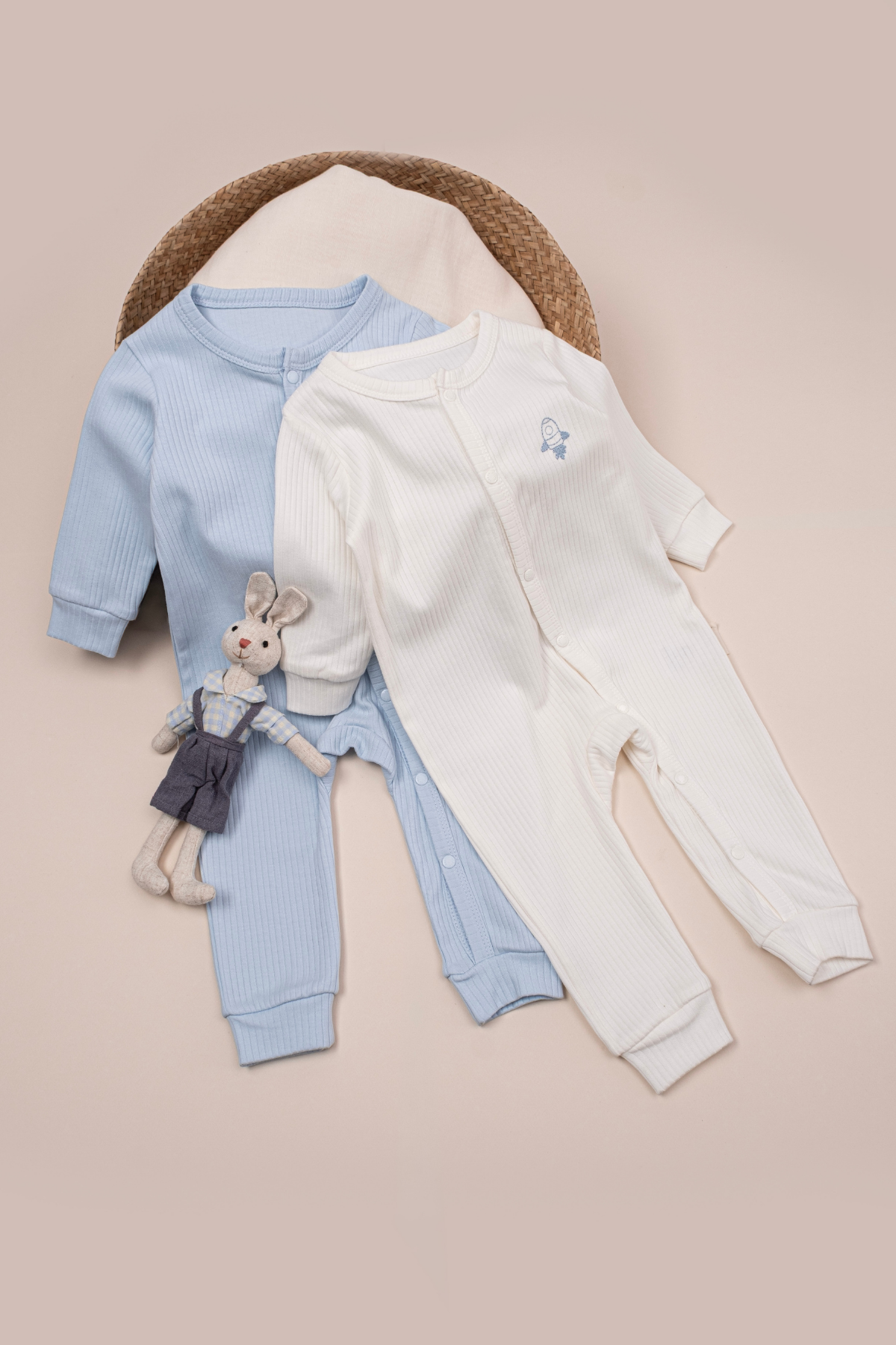 2'li Çıtçıtlı Tulum Pijama Uzun Kollu Mevsimlik Bebek Çocuk Nakışlı Tulum