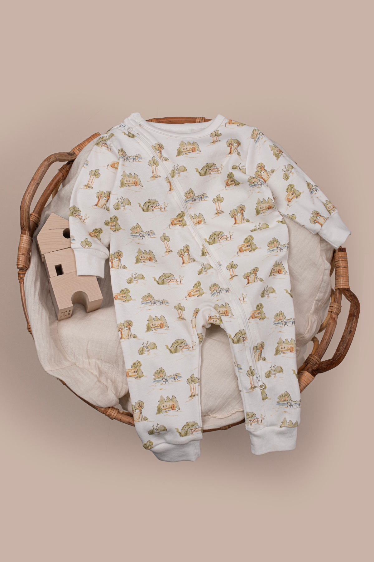Bebek Çocuk Tulum Uzun Kollu Baskılı Fermuarlı Kız Erkek Pijama Tulum