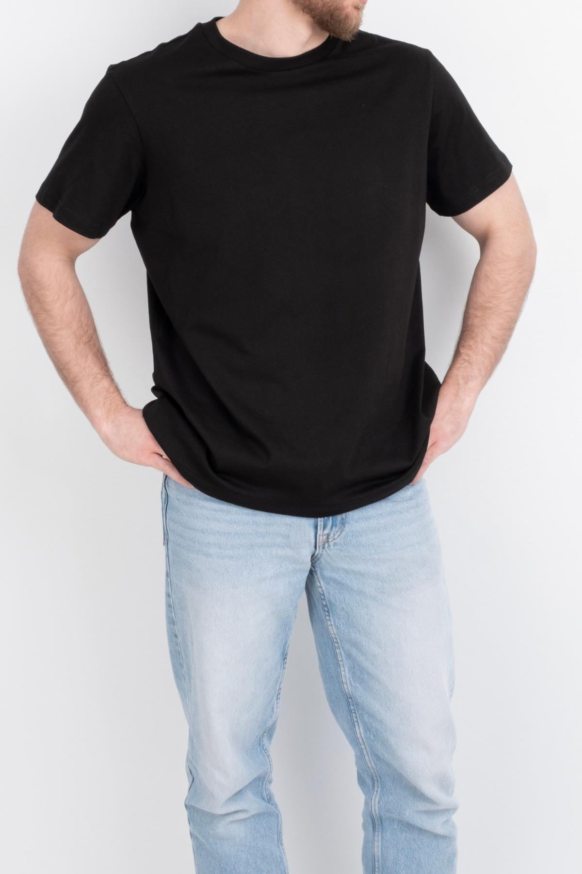 Düz Tişört Standart kalıp Bisiklet Yaka Unisex Basic Düz Kısa Kollu Tişört