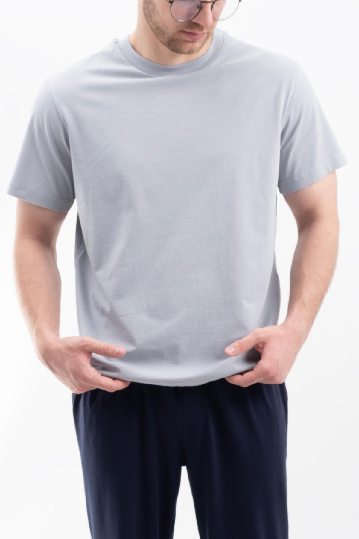Düz Tişört Standart Kalıp Bisiklet Yaka Slim Fit Unisex Basic Düz Tişört V00876