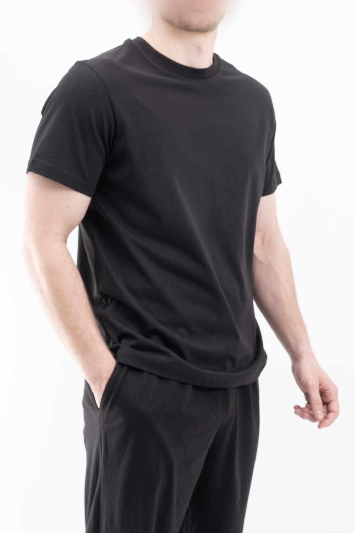 Düz Tişört Standart Kalıp Bisiklet Yaka Slim Fit Unisex Basic Düz Tişört V00876