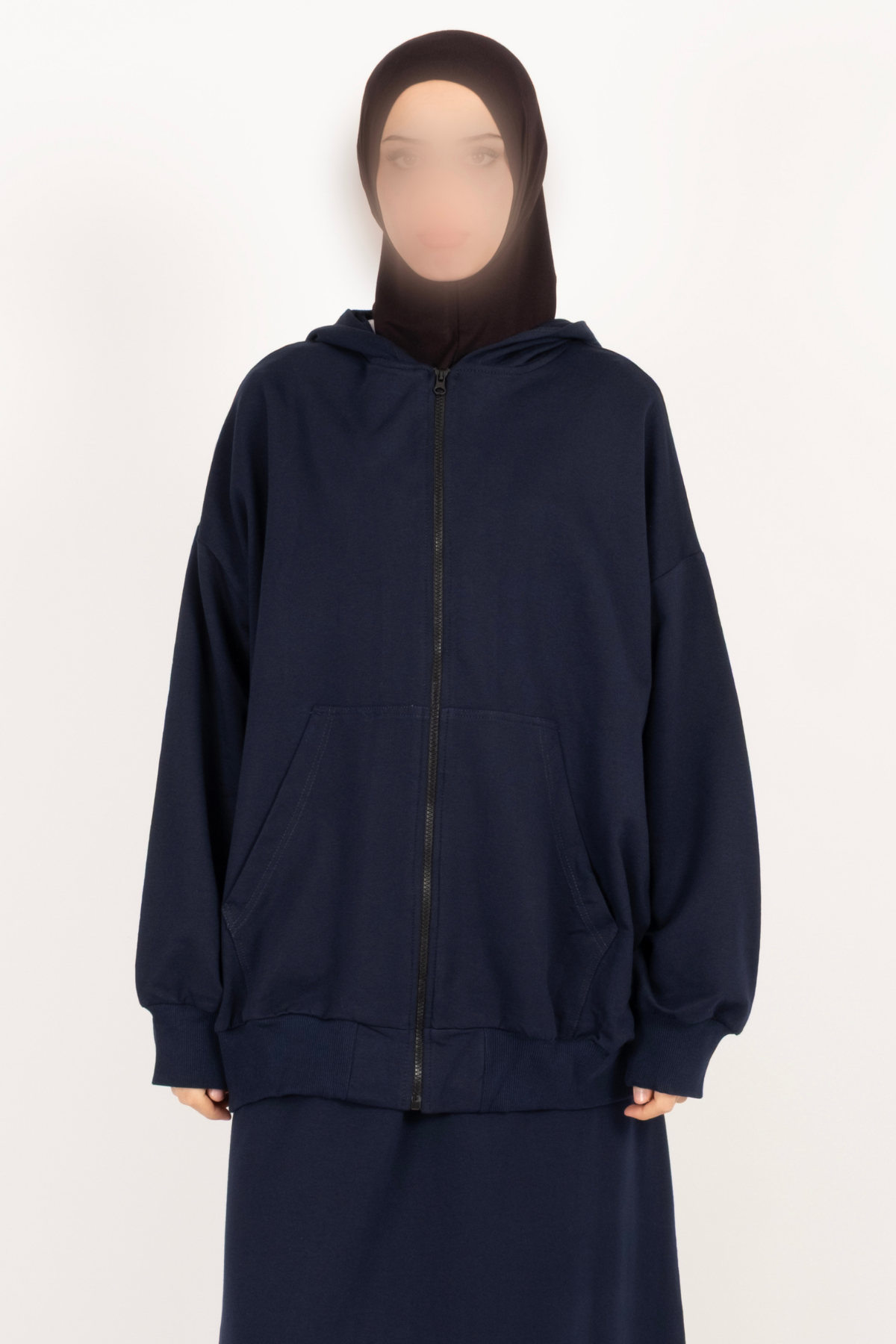 Fermuarlı Oversize Hırka Cepli Kapüşonlu Hırka
