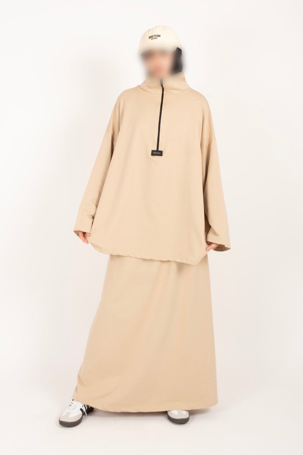 Fermuarlı Takım Oversize Nakışlı Yakalı Tesettür Takım