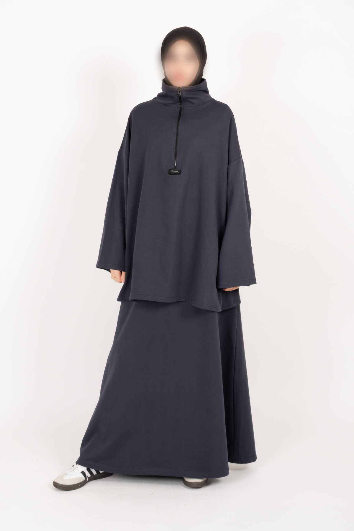 Fermuarlı Takım Oversize Nakışlı Yakalı Tesettür Takım