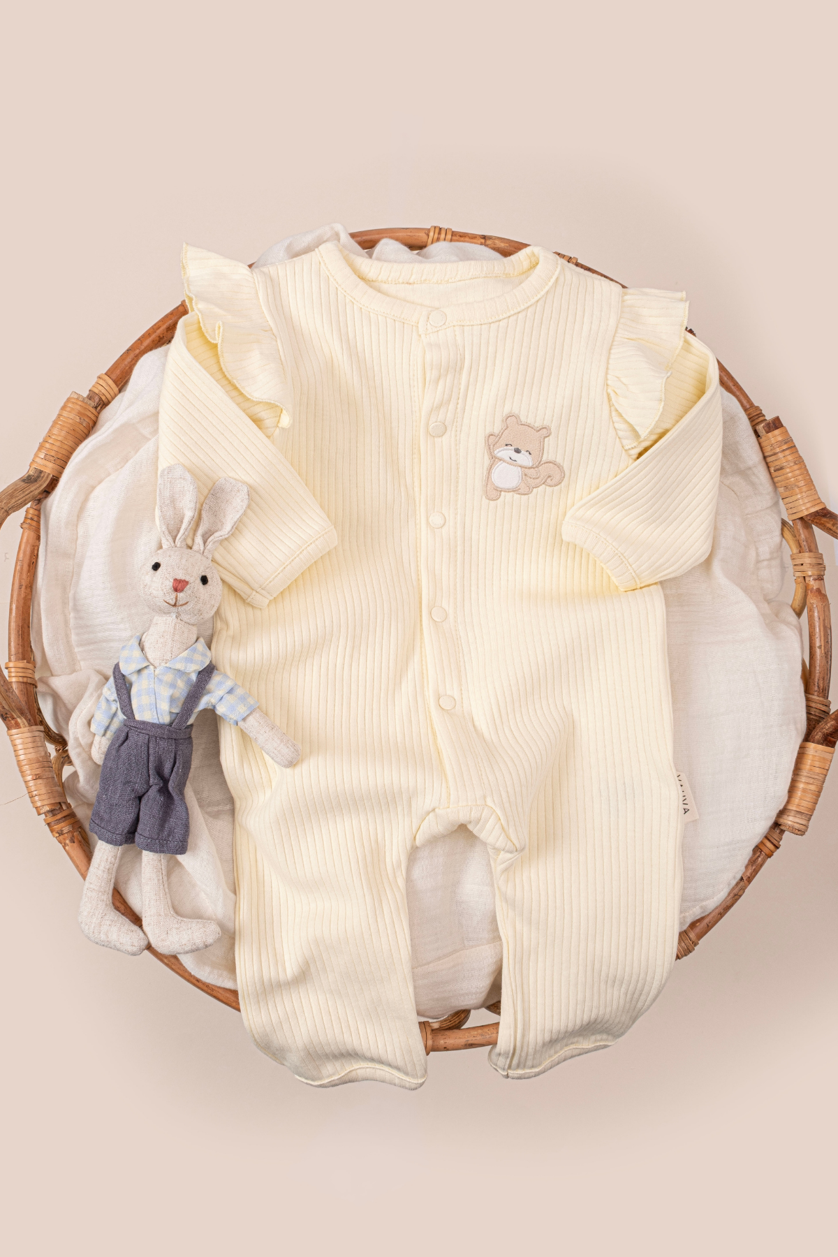 Kız Bebek Tulum %100 Pamuk Ribana ÇıtÇıtlı Nakışlı Fırfır Detaylı 3-24 ay