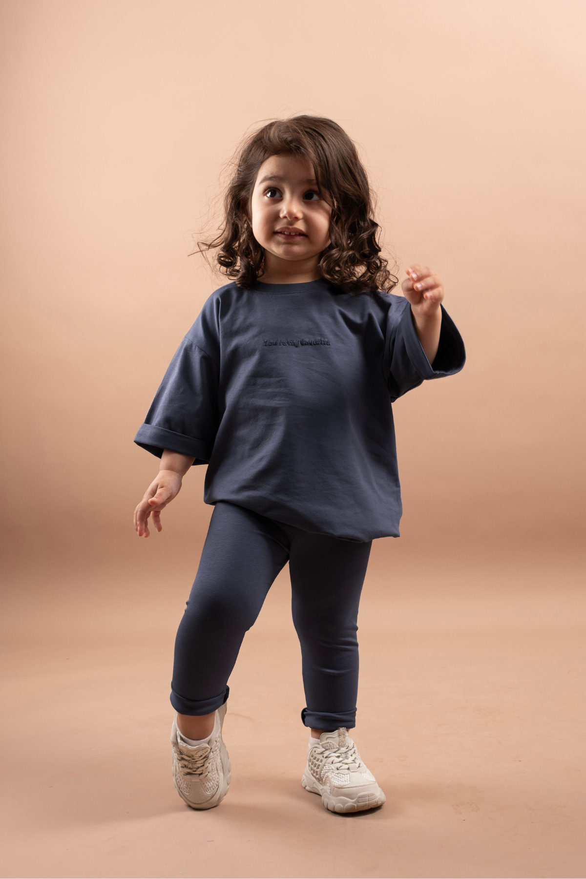 Kız Çocuk Nakışlı Oversize Tişört Tayt Takım %100 Pamuk 1-6 Yaş