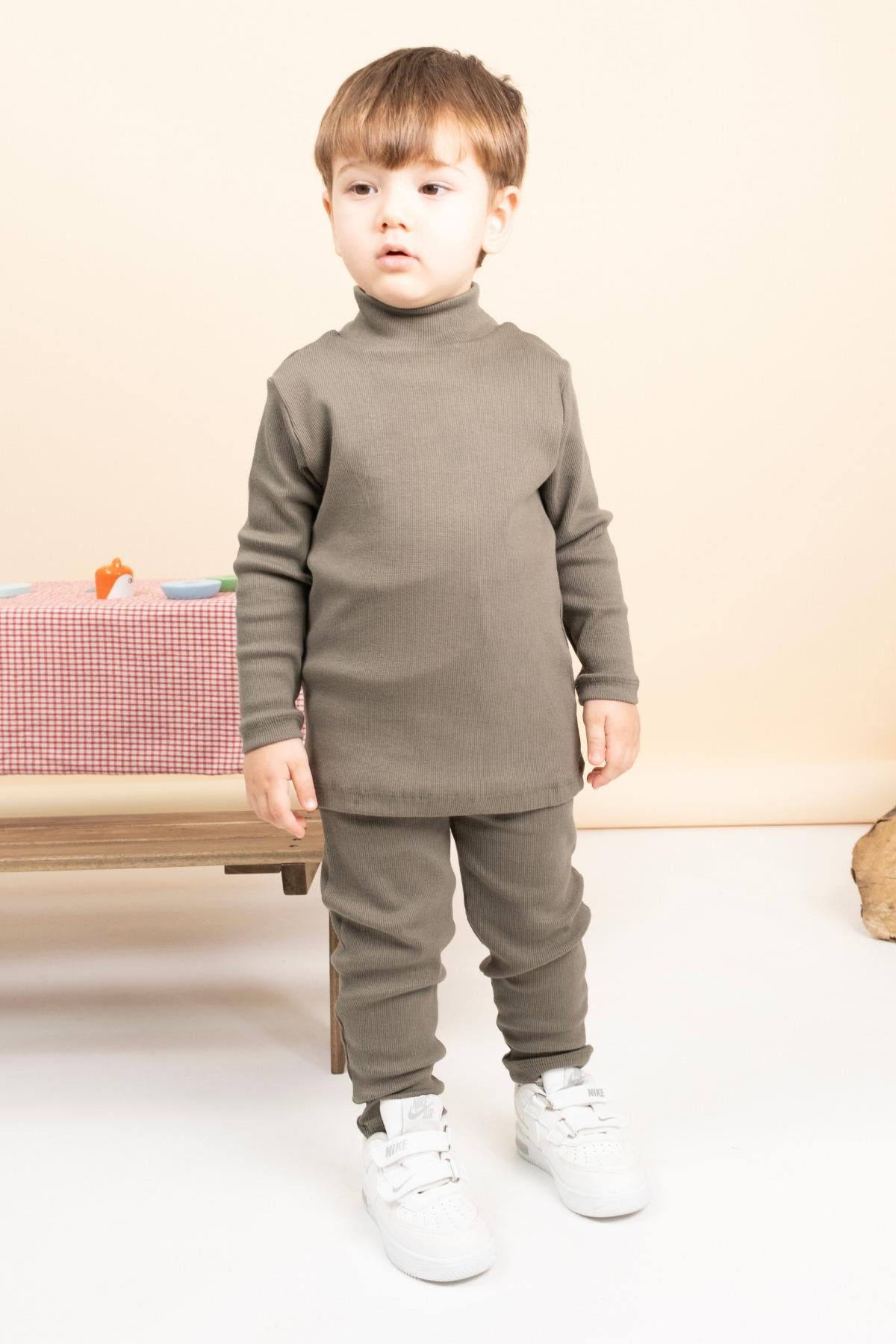 Kız Erkek Bebek Çocuk İkili Takım Boğazlı Yüksek Yaka Ribana Takım