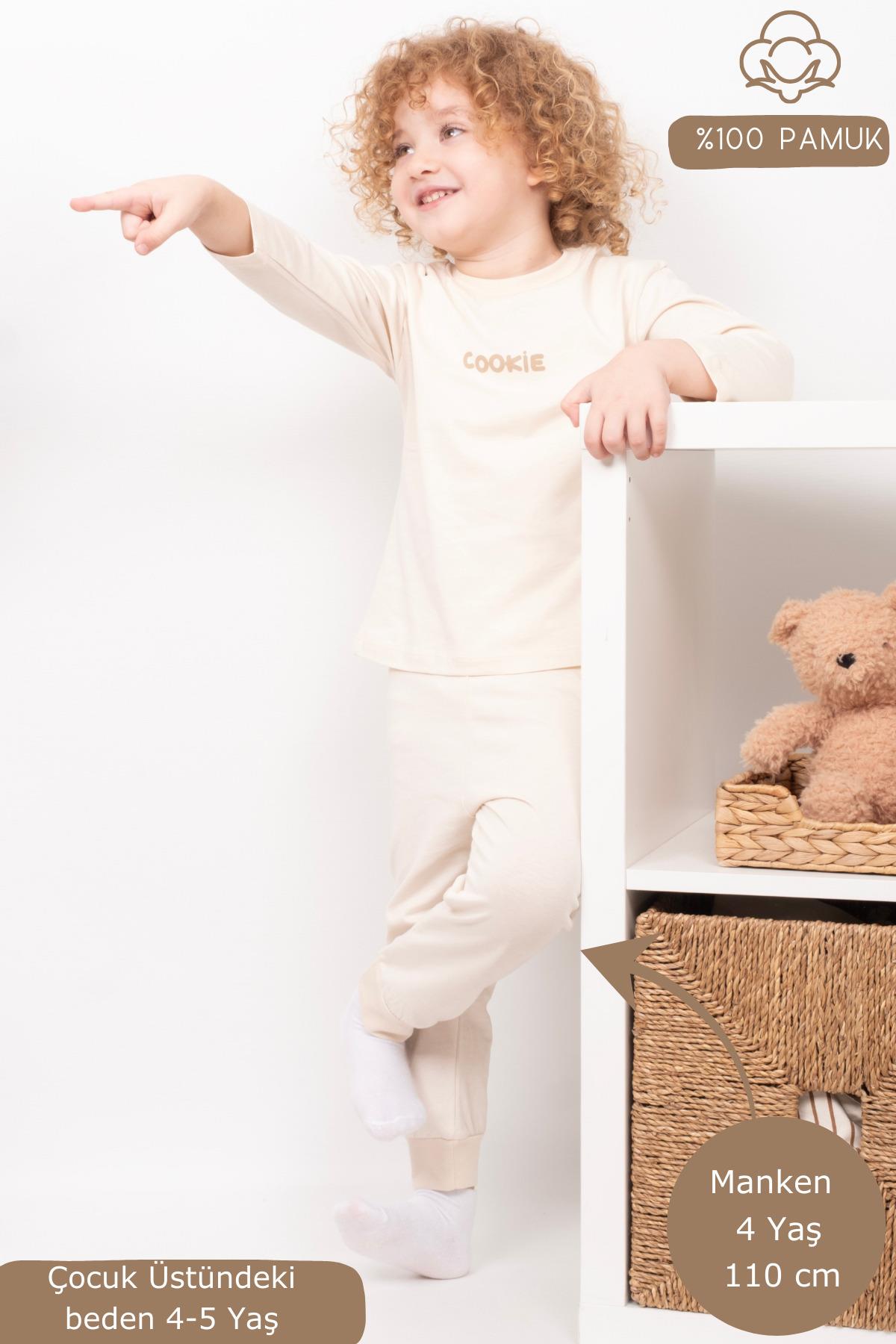 Kız Erkek Çocuk Pijama Takımı Uzun Kollu %100 Pamuklu Pijama Takımı