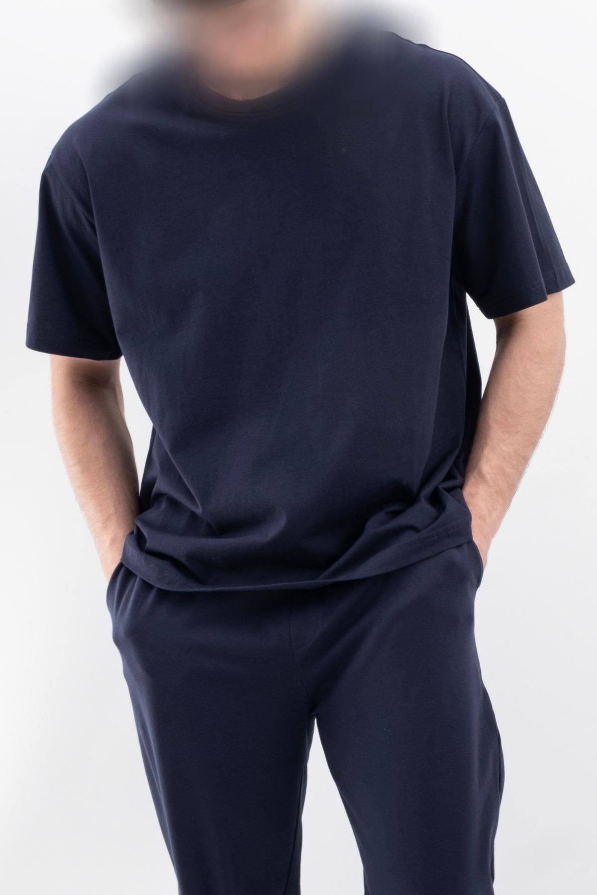 Oversize Geniş Kalıp Bisiklet Yaka Düz Kısa Kollu Tişört Unisex Basic Tişört V00875