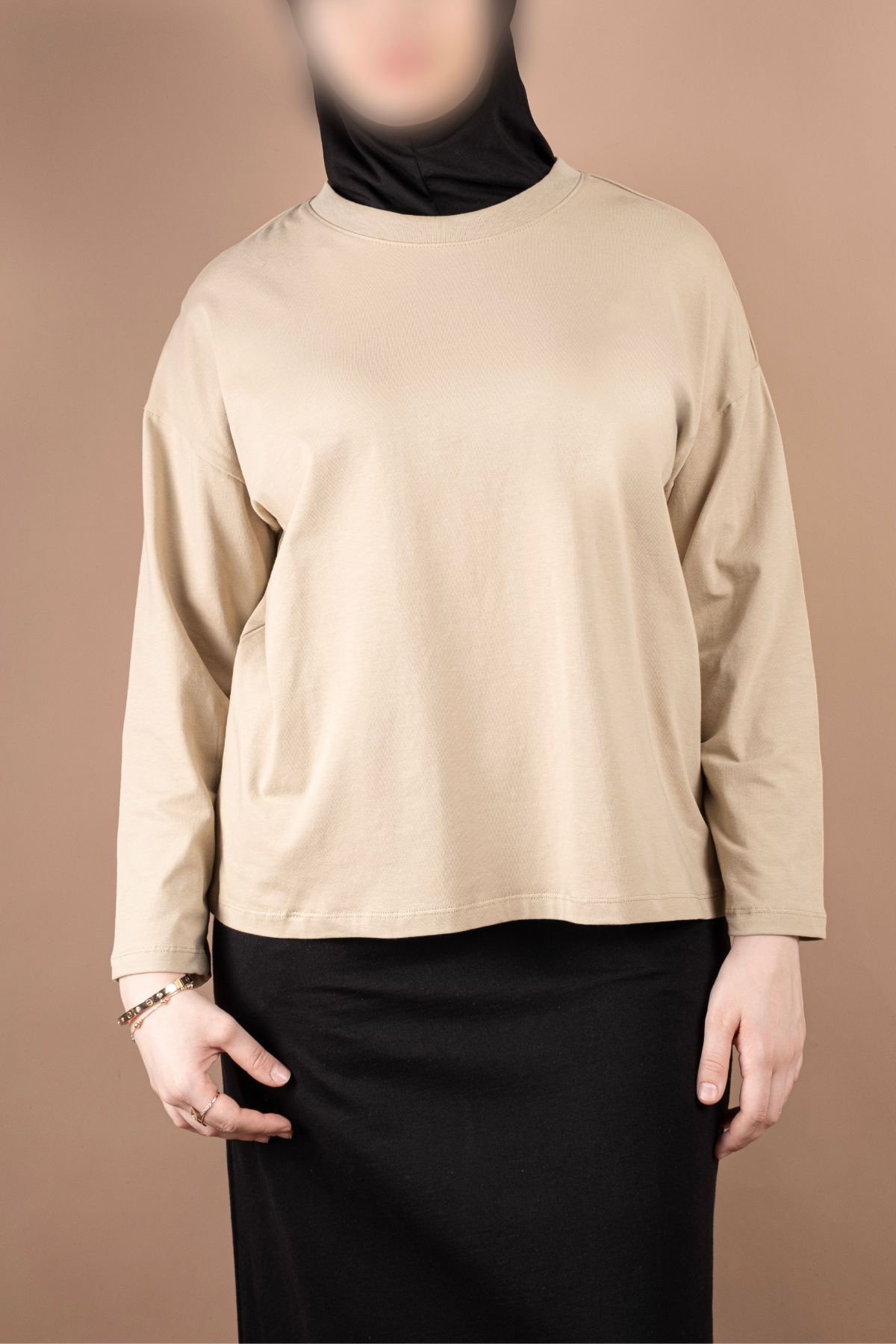 OVERSIZE PAMUKLU UZUN KOL TSHIRT 25542