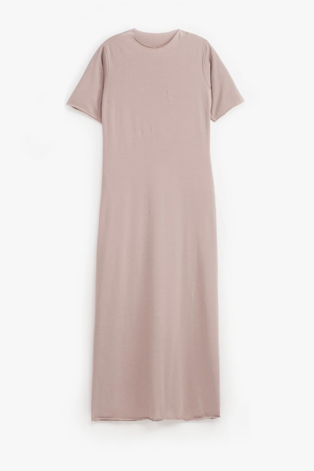 Oversize Uzun %100 Pamuk Kısa Kollu Rahat Elbise V00888