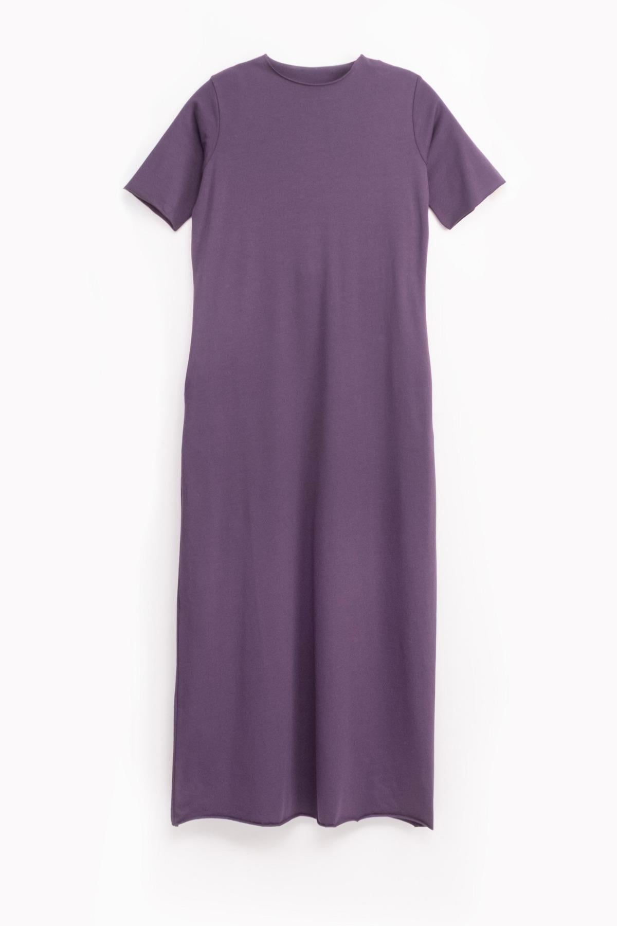 Oversize Uzun %100 Pamuk Kısa Kollu Rahat Elbise V00888