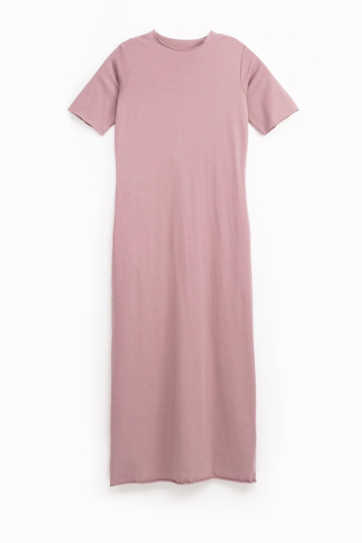 Oversize Uzun %100 Pamuk Kısa Kollu Rahat Elbise V00888