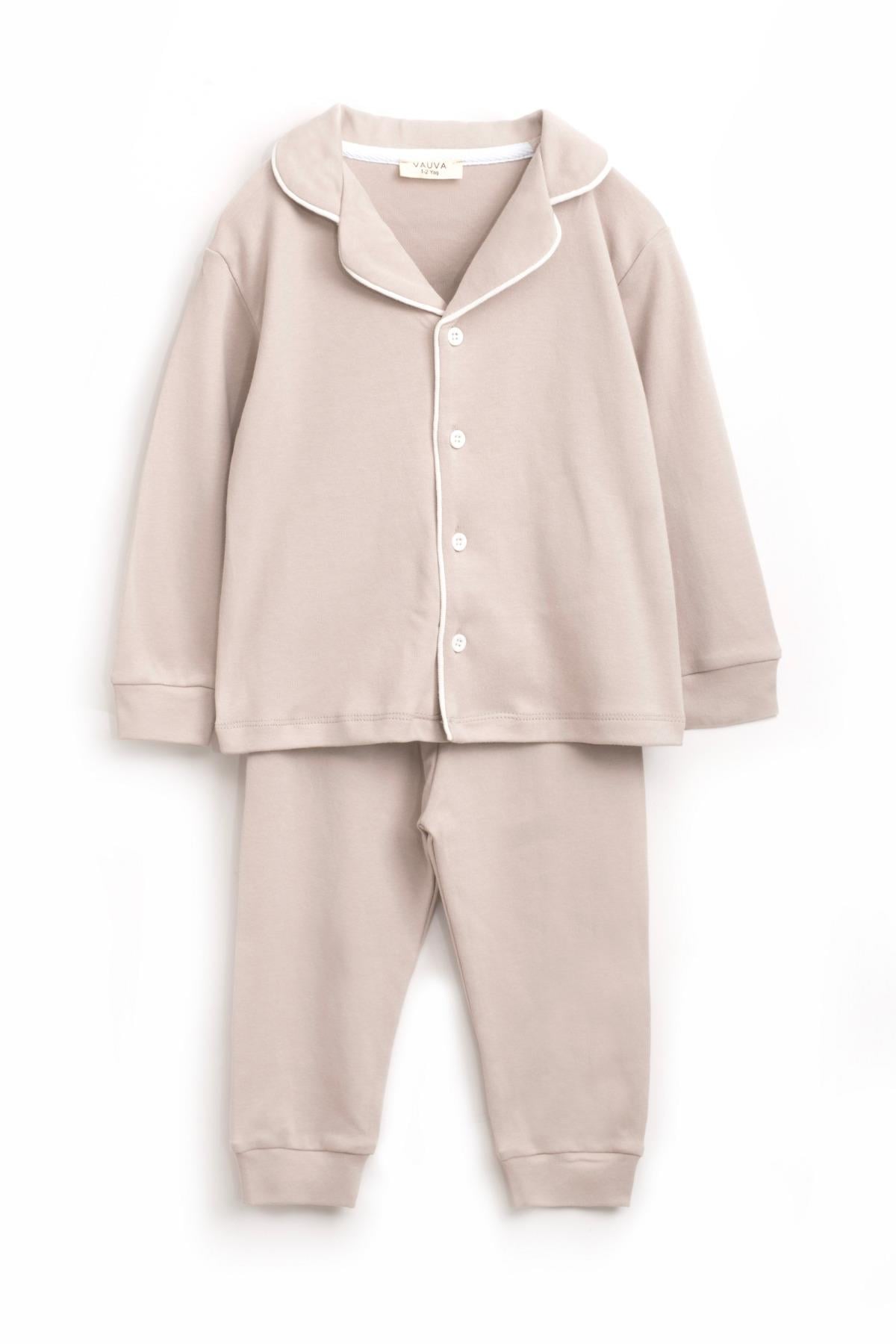 Pijama Takımı Kız Erkek Çocuk Pijama takımı %100 Pamuk Önden Düğmeli İkili Takım