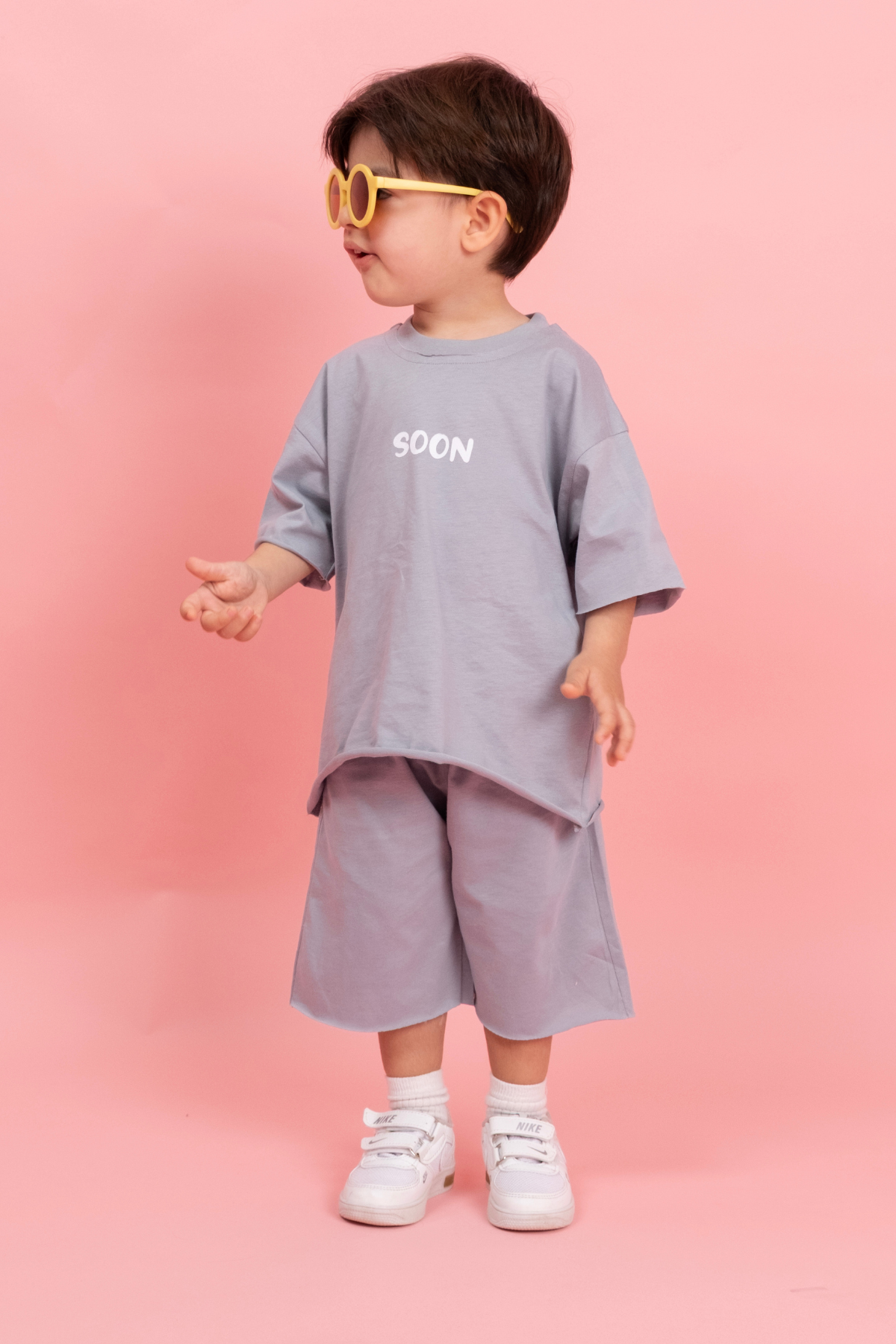 Takım Kız Erkek Bebek Çocuk Baskılı Oversize Şortlu Takım
