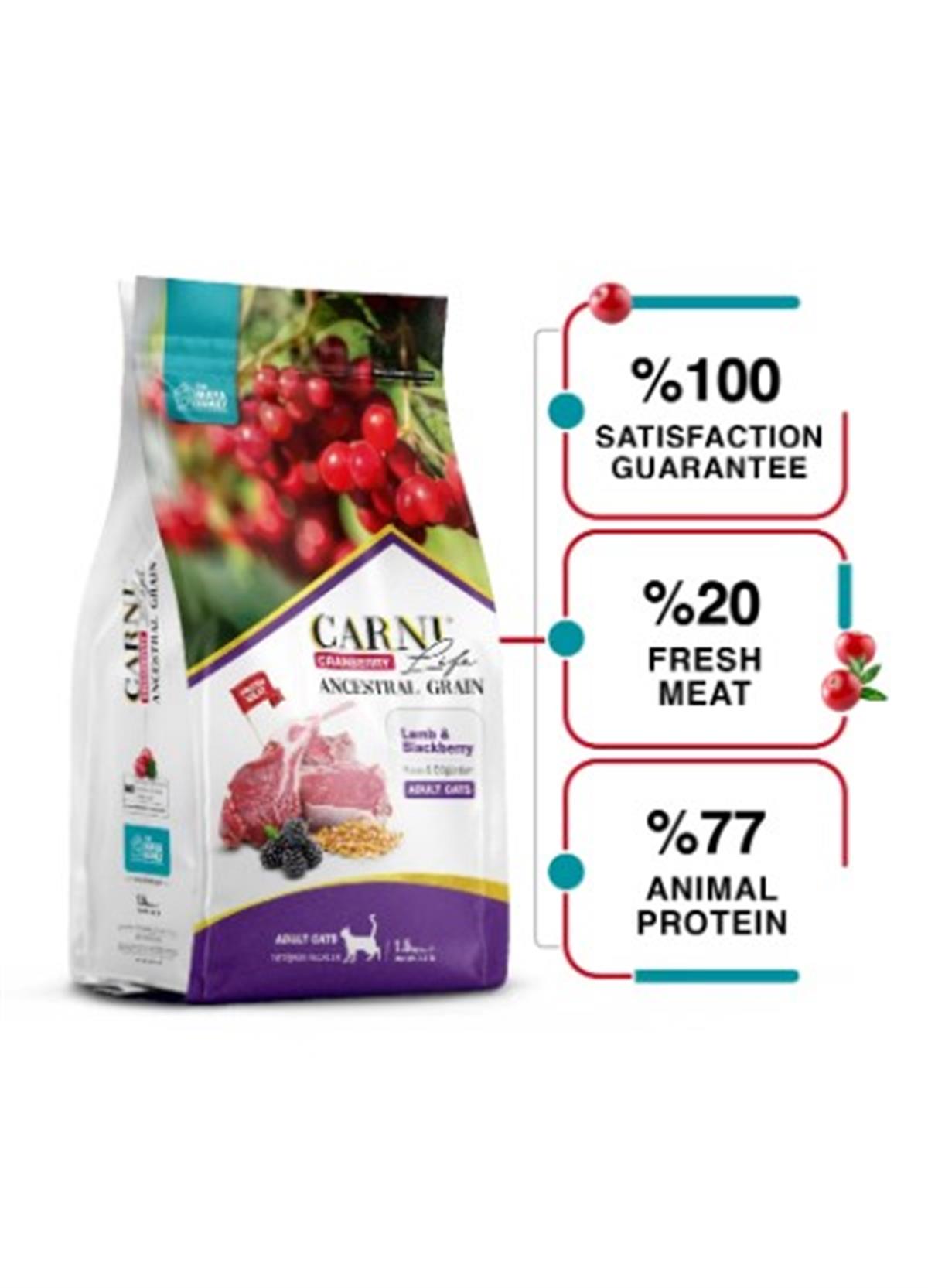 Carni Life Cranberry Kuzu Eti ve Böğürtlenli Yetişkin Kedi Maması 10 KG