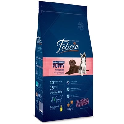 Felicia Düşük Tahıllı Kuzu Etli Büyük Irk Yavru Köpek Maması 3 KG