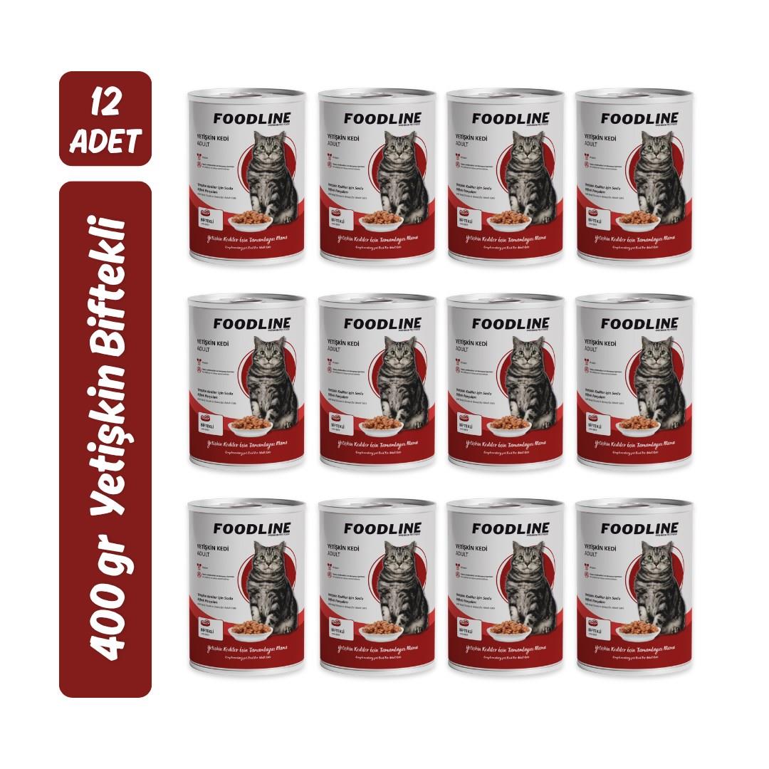 Foodline Biftekli Yetişkin Kedi Konservesi 400 Gr x 12 Adet