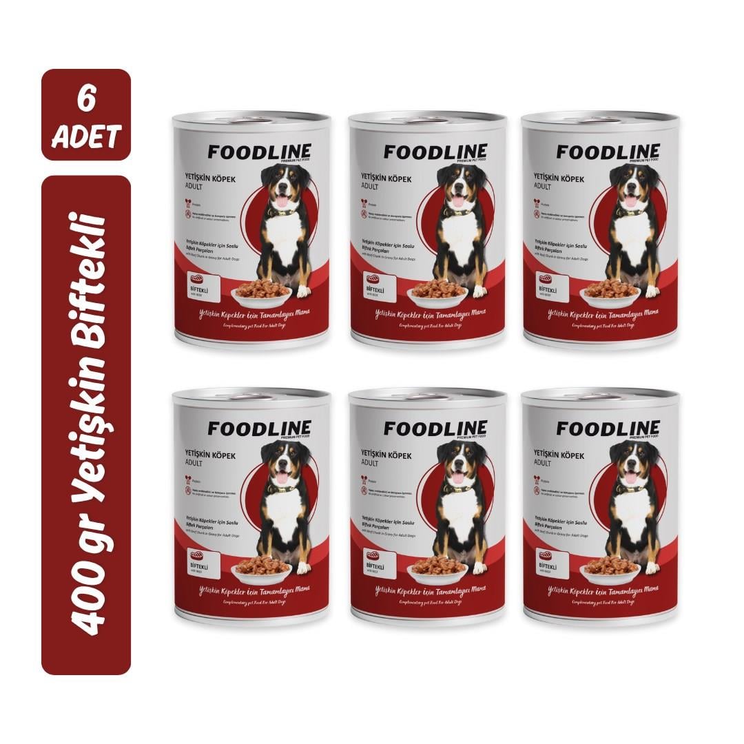 Foodline Biftekli Yetişkin Köpek Konservesi 400 Gr x 6 Adet
