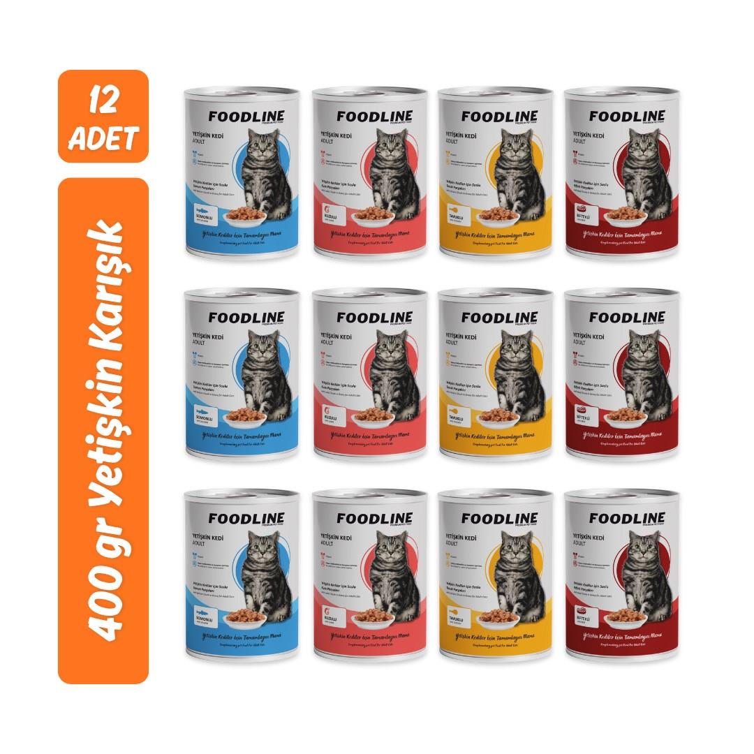Foodline Karışık 4 çeşit Yetişkin Kedi Konservesi 400 Gr x 12 Adet