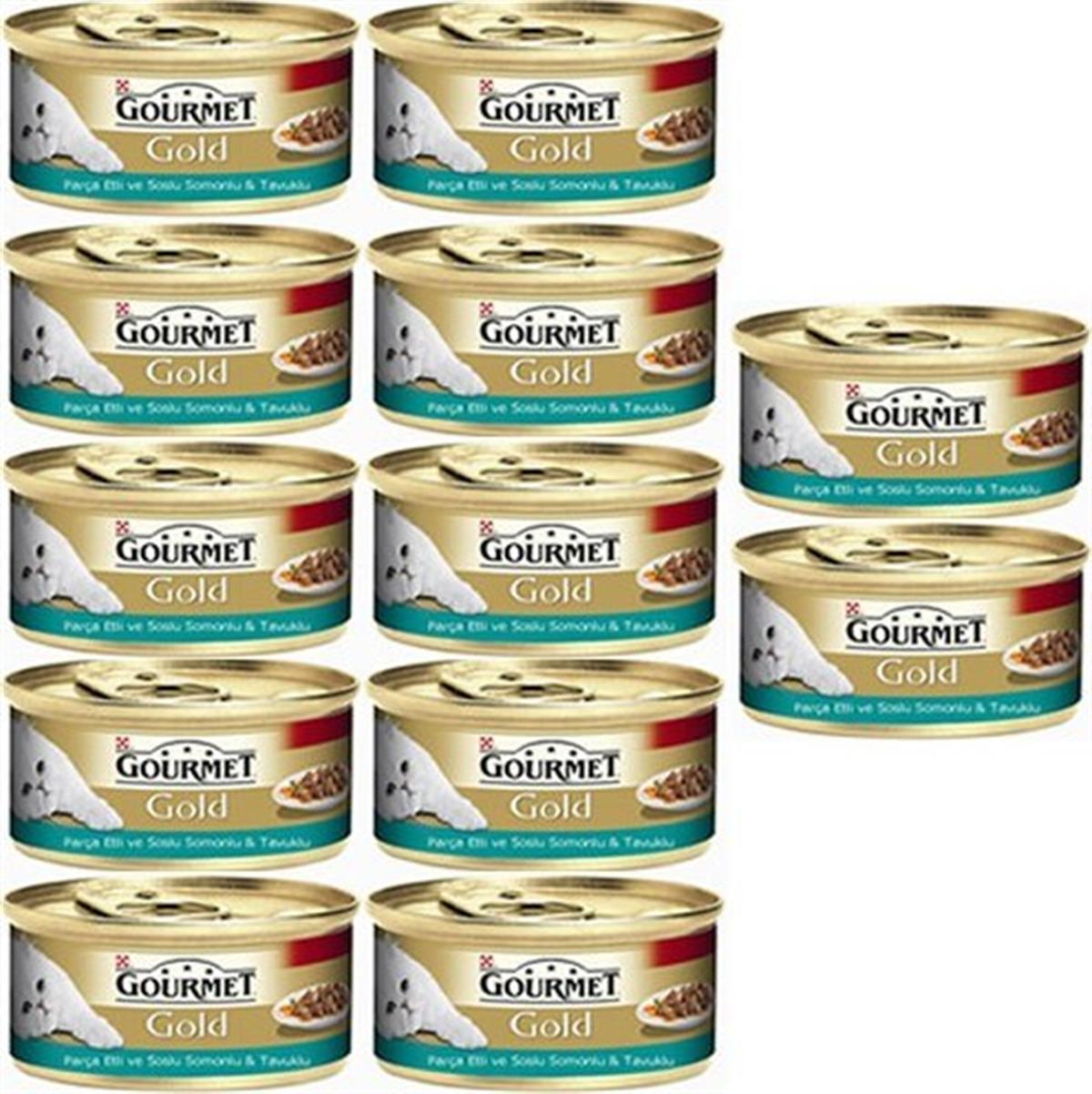 Gourmet Gold Parça Etli Tavuklu ve Somonlu Yetişkin Kedi Konservesi 85 Gr 12 Adet
