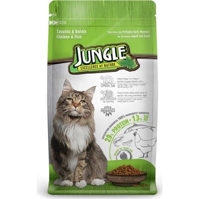 Jungle Tavuklu ve Balıklı Yetişkin Kedi Maması 15 KG