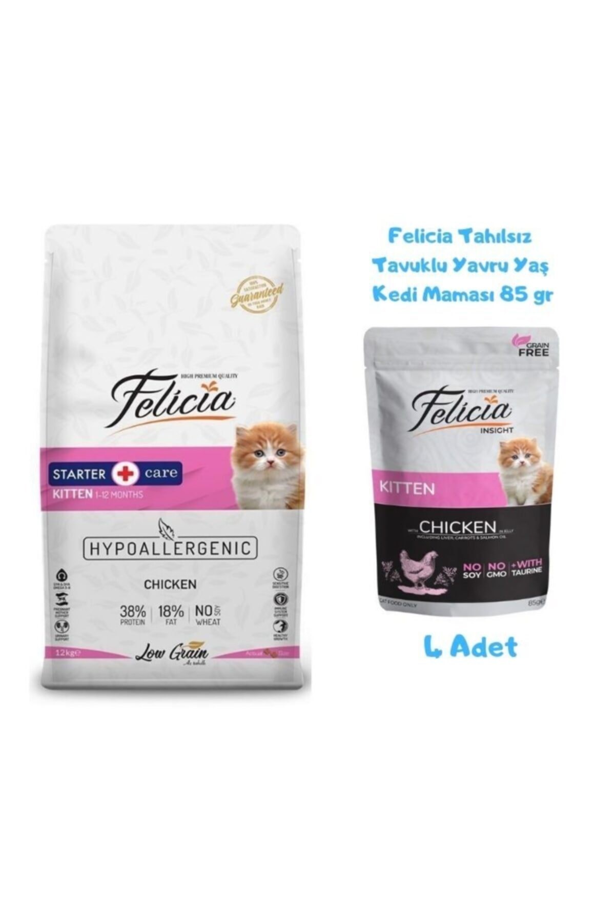 Kitten Tavuklu Yavru Kedi Maması 2 Kg + Yaş Mama 85 Gr (4 Adet)
