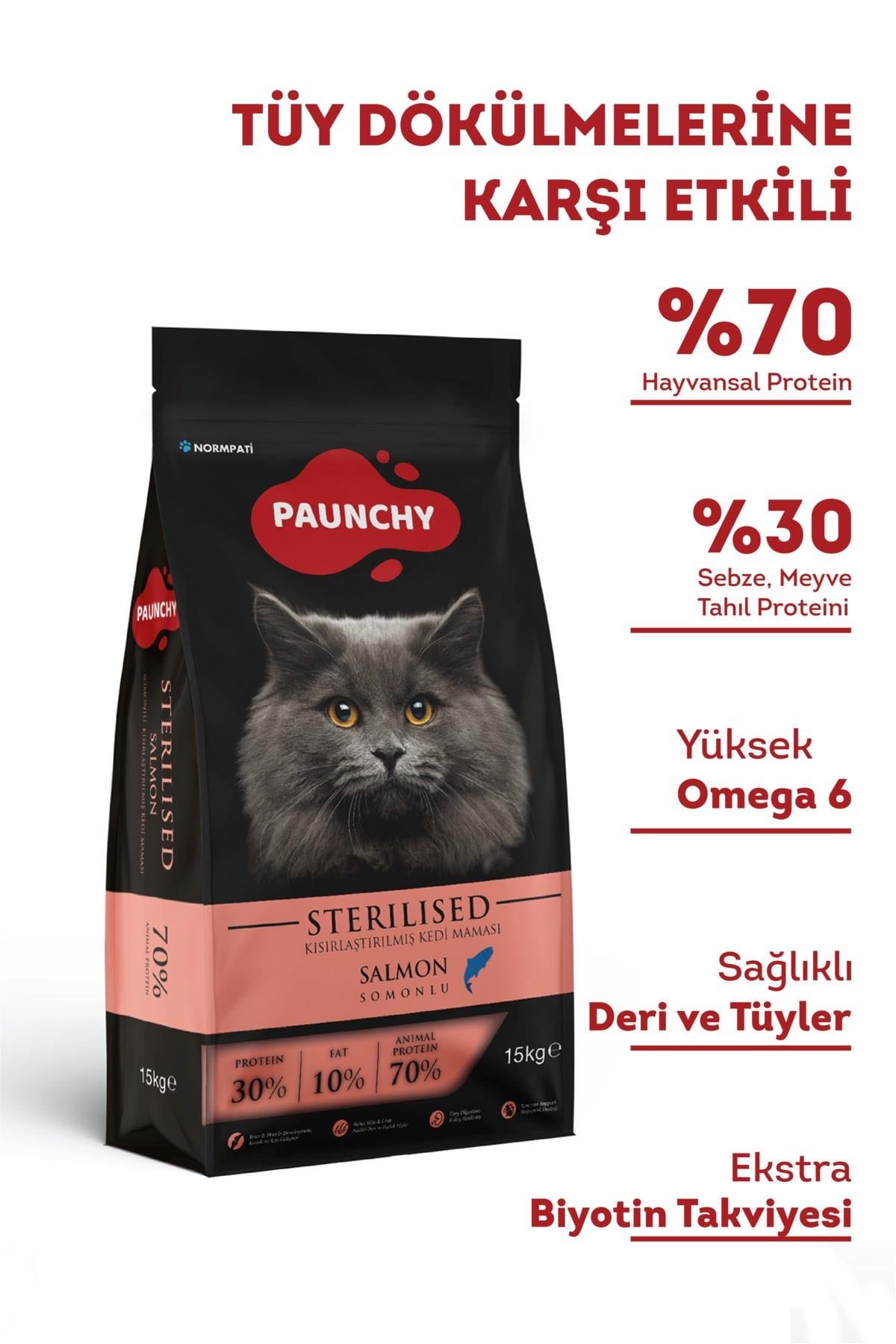 Paunchy Somonlu ve Hamsili Kısırlaştırılmış Yetişkin Kedi Maması 15 Kg