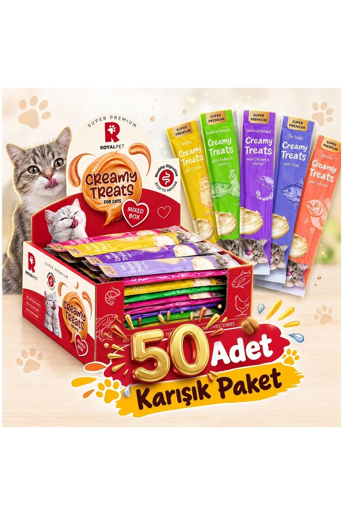Royal Pet Krema Kedi Ödül Maması Karışık Paket 14 gr x 50 Adet
