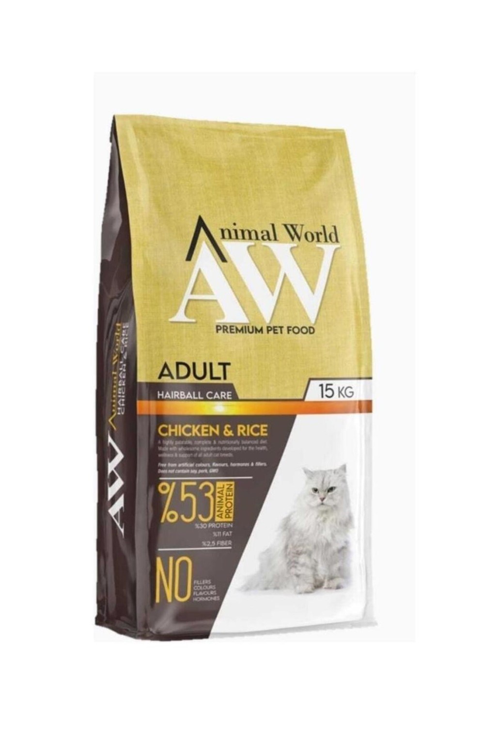 Animal World Tavuklu ve Pirinçli Tüy Yumağı Önleyici Yetişkin Kedi Maması 15 kg