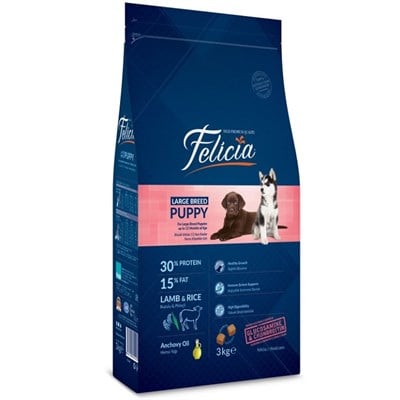 Felicia Düşük Tahıllı Kuzu Etli Büyük Irk Yavru Köpek Maması 15 KG