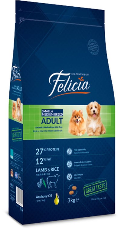 Felicia Düşük Tahıllı Kuzu Etli Küçük ve Orta Irk Yetişkin Köpek Maması 3 KG