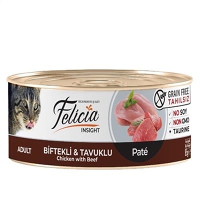 Felicia Tahılsız Biftekli ve Tavuklu Kıyılmış Konserve Yetişkin Kedi Maması 85 G