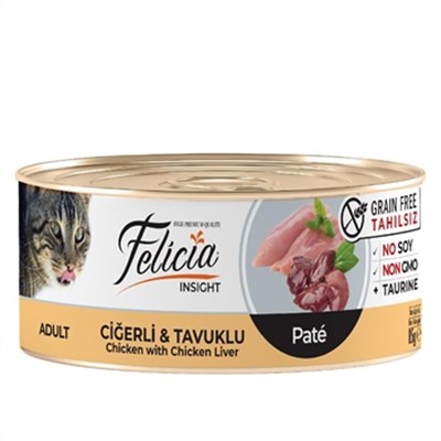 Felicia Tahılsız Ciğerli ve Tavuklu Kıyılmış Konserve Yetişkin Kedi Maması 85 G