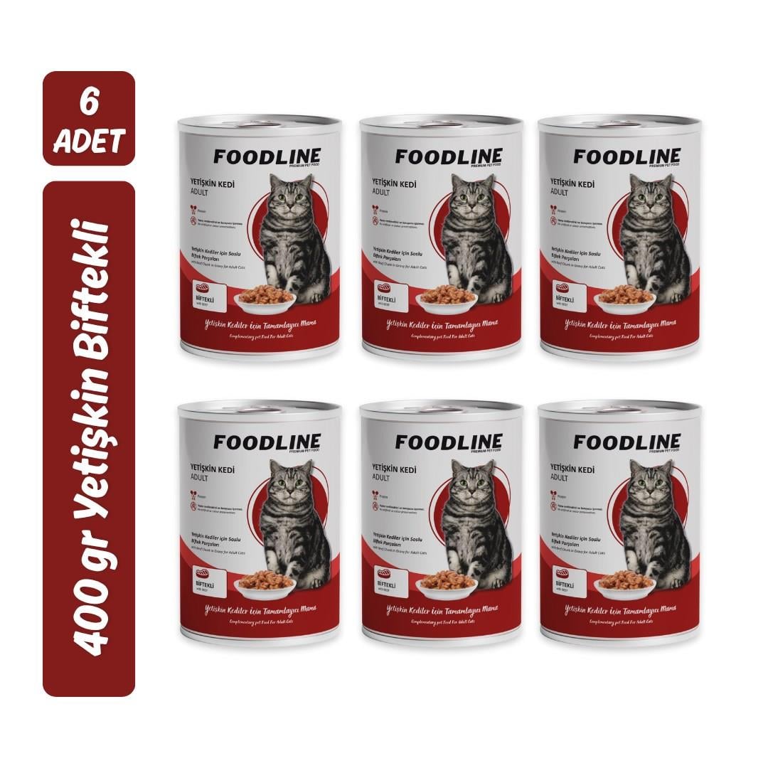 Foodline Biftekli Yetişkin Kedi Konservesi 400 Gr x 6 Adet