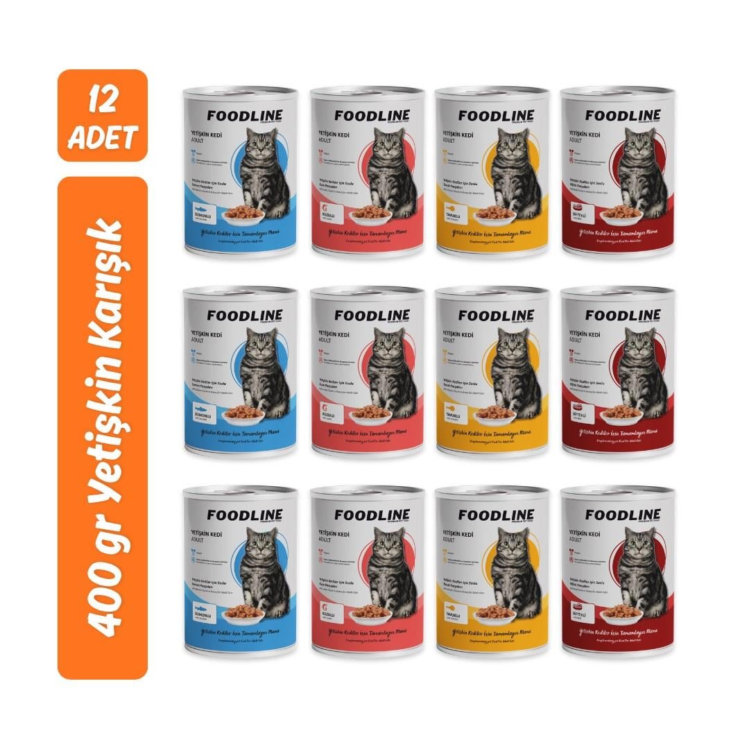 Foodline Karışık 4 çeşit Yetişkin Kedi Konservesi 400 Gr x 12 Adet