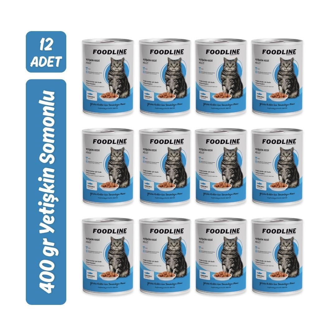 Foodline Somonlu Yetişkin Kedi Konservesi 400 Gr x 12 Adet