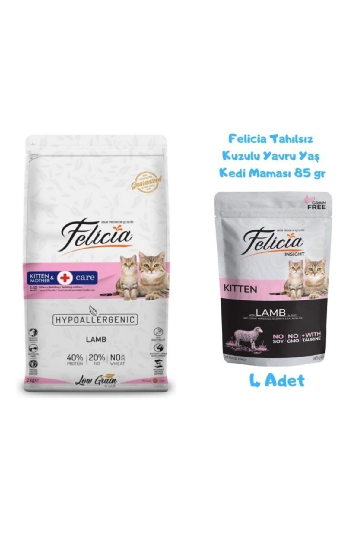 Kitten Kuzulu Yavru Kedi Maması 2 Kg + Yaş Mama 85 Gr (4 Adet)