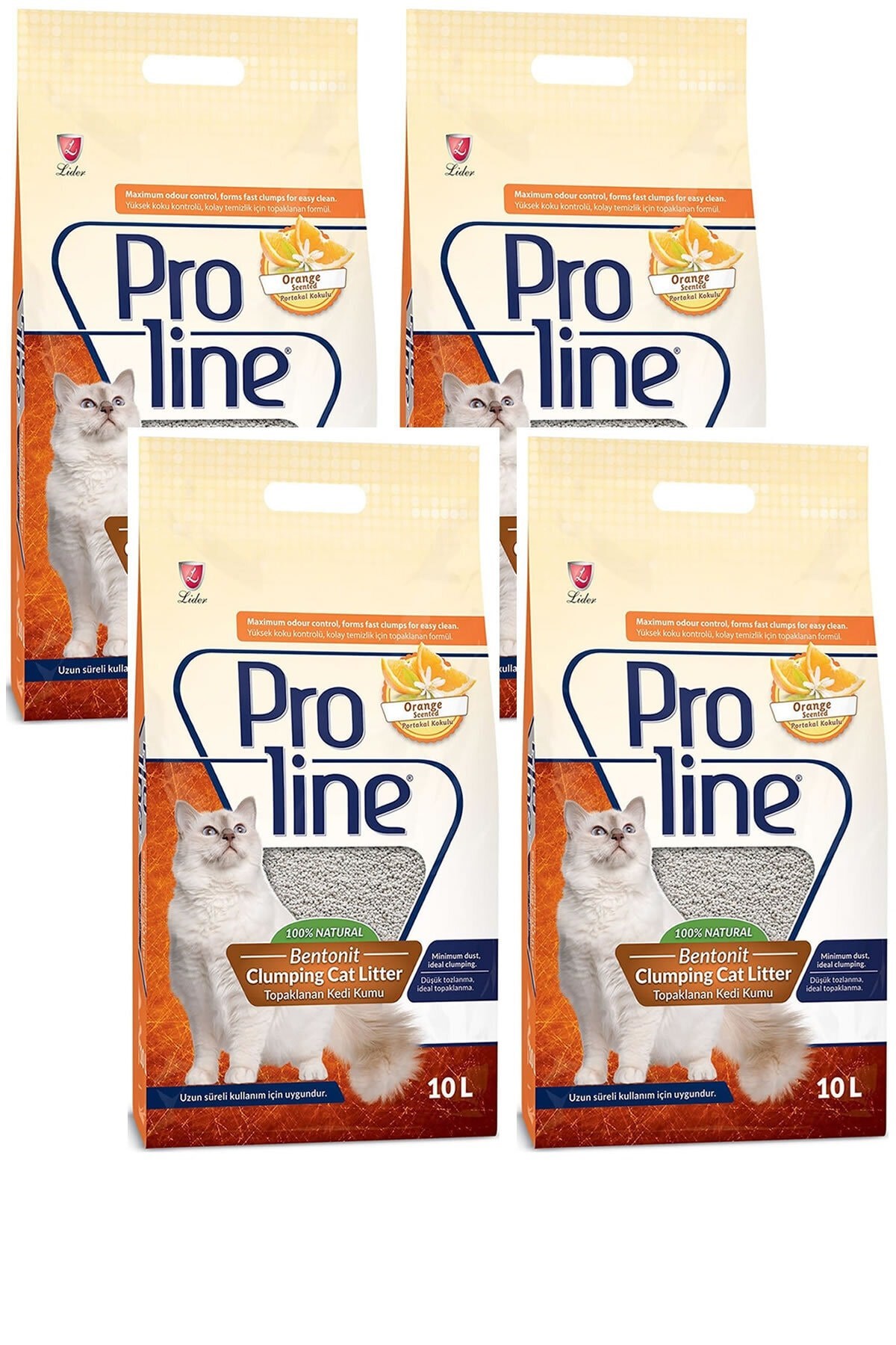 Portakal Kokulu Bentonit Kedi Kumu 10 Lt 4'LÜ SET