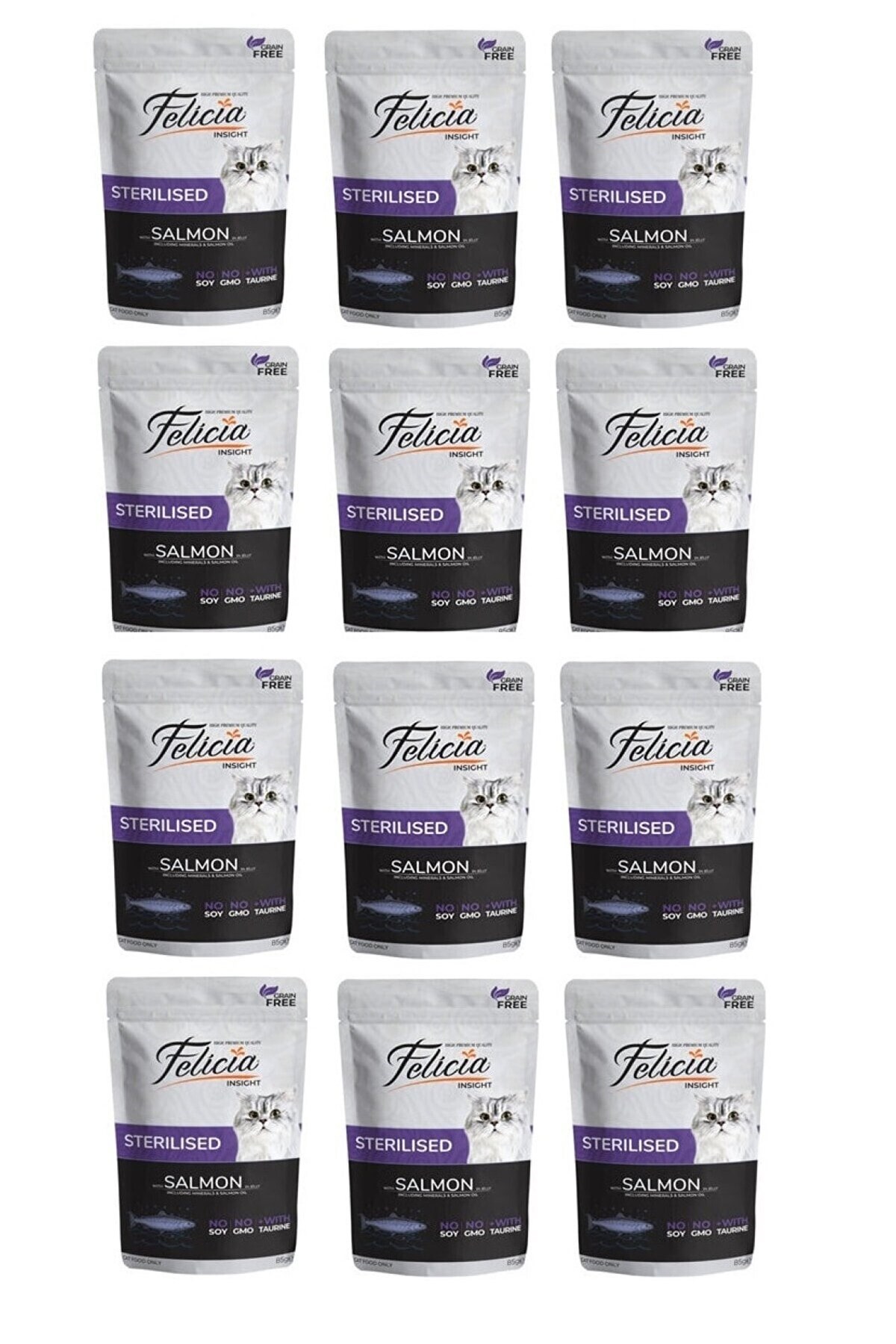 Pouch Somonlu Kısır Kedi Maması Tahılsız 85 gr X 12 Adet