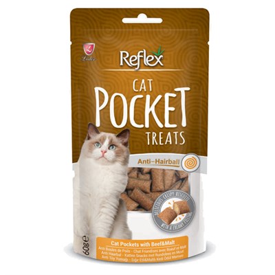 Reflex Pocket Anti Hairball Sığır Etli ve Maltlı Kedi Ödülü 60 G