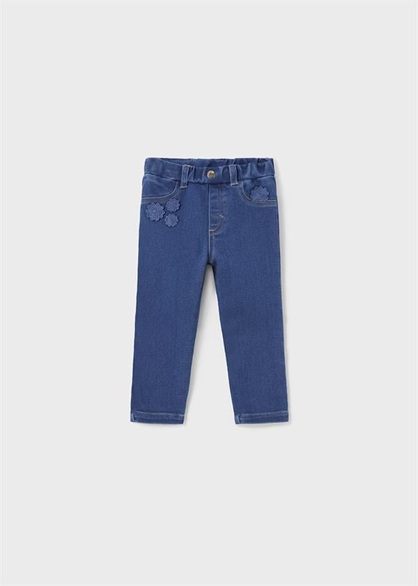 23K.MYR.02525.065Mayoral Kız Bebek Çiçek İşlemeli Denim Pantolon